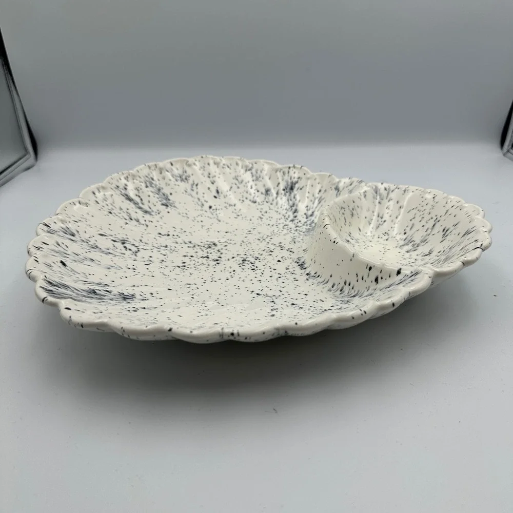 Speckled Appetizer Serving Platter White Gray Condiment Relish‎ Divided Dish